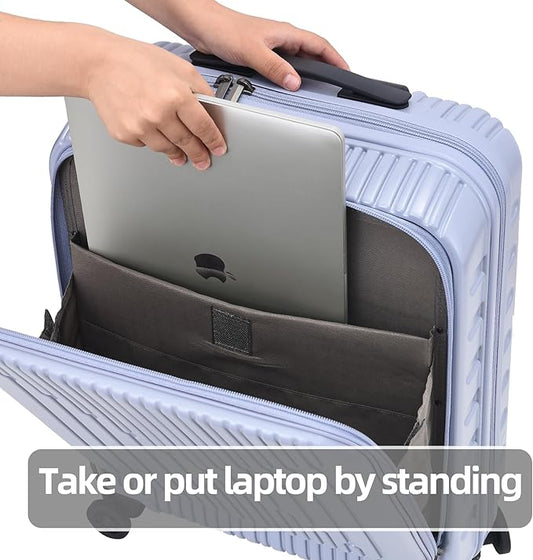19 Inch Suitcase Hand Luggage with Front Pocket for 15.6" Laptop, 35 * 23 * 55cm, 43L, Ligthweight ABS+PC Hardshell Carry On, Lilac Purple