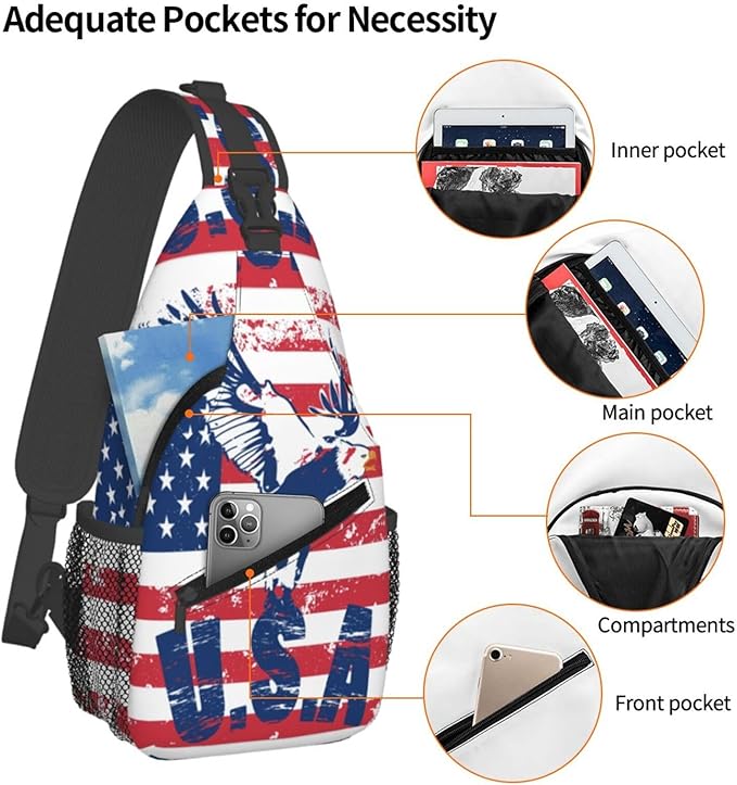 American Flag Sling Bag Multipurpose Crossbody Sling Backpack Travel Cycling Hiking Shoulder Bag For Women Men
