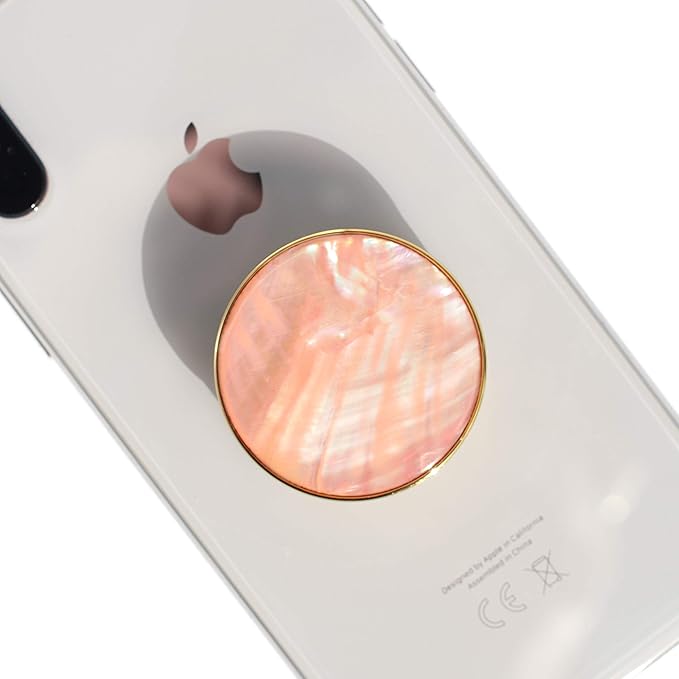 OnTheGrip Cute Natural Seashell Design Round Shape Collapsible Mobile Phone Grip Stand Holder for Smartphone Tablet Cell Phone Accessory (Peach)