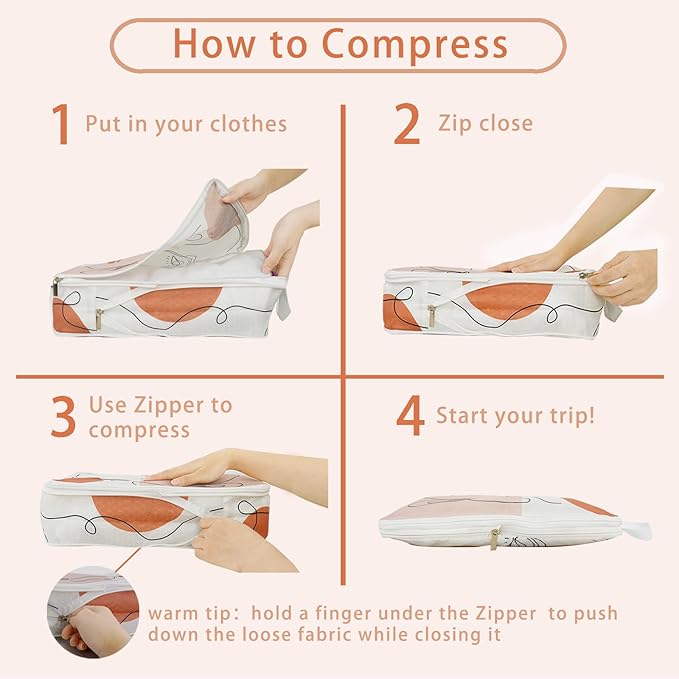 6 Pcs Compression Packing Cubes, Packing Cubes for Travel, Waterproof Luggage Organizer Bags Set, Cute Packaging Cubes for Women Kids Backpack Carry-Ons