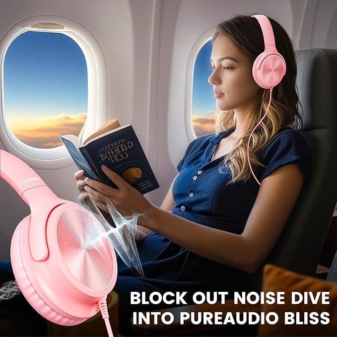 USB C Headphones Wired, Over Ear USB C Wired Headphones with Microphone, Volume Control, HD Stereo Sound, Foldable USB Type C Headphone for Adult/Teens/Laptop/Computer/iPhone 15/16 Series,Pink