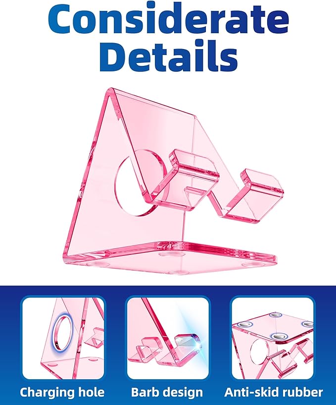 TOPGO 2 Pack Acrylic Phone Stand, Pink Phone Holder for Office Desk, Vanity, Kitchen Counter, Bedside Table, Compatible with iPhone 17 16 15 14 13 12 Pro Max Plus/Smartphones/iPad/Switch/Kindle - Pink