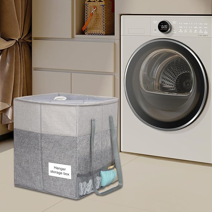 2 Pack Clothes Hanger Organizer Bag with Lid, Rigid Hanger Storage Containers,Hanger Caddy Organizer Box with Handle and Label Window Keep Closet Laundry Rooms Tidy (17 inch Height,Grey)