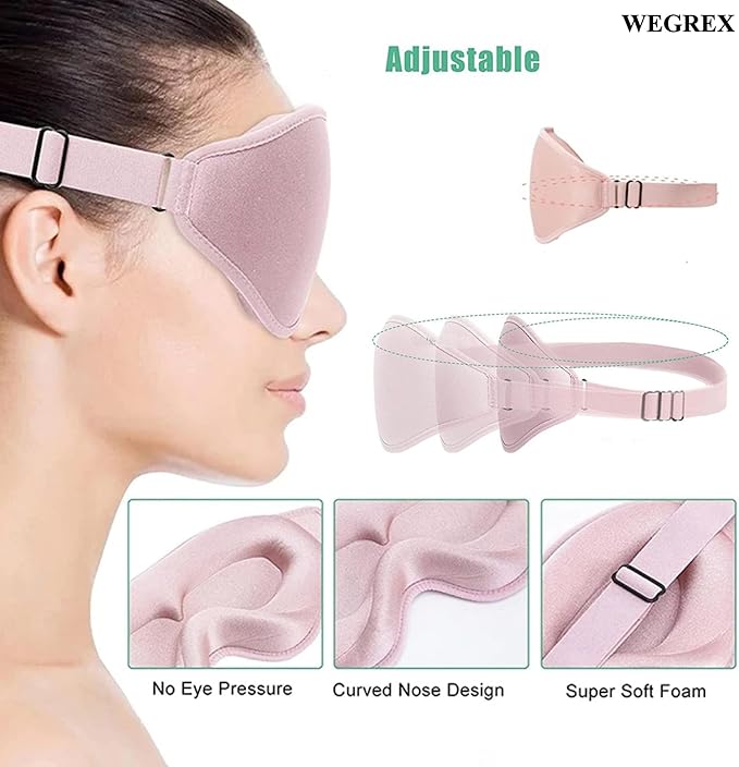 Sleep Mask, 3D Sleeping Mask, Zero Eye Pressure, 100% Light Blocking Eye Mask, Soft Comfortable for Travel & Side Sleepers, WEGREX Sleep Mask (Black)