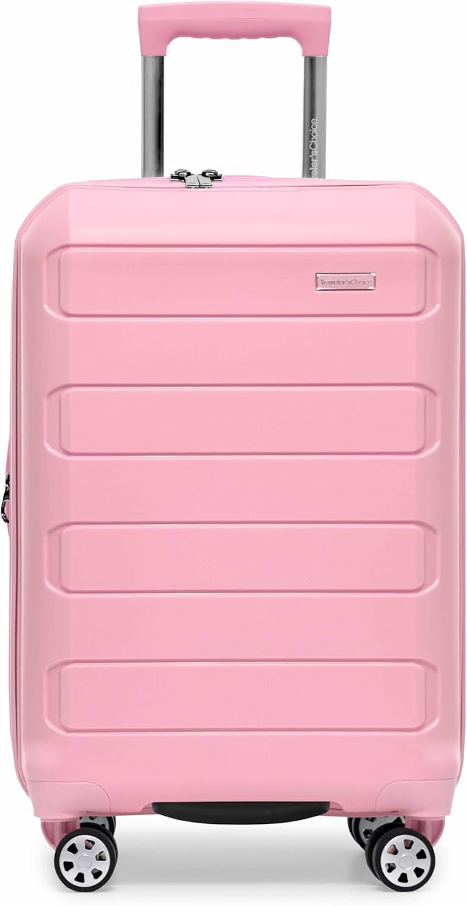 Traveler's Choice Pagosa Indestructible Hardshell Expandable Spinner Luggage, Pink, 22-Inch Carry-on