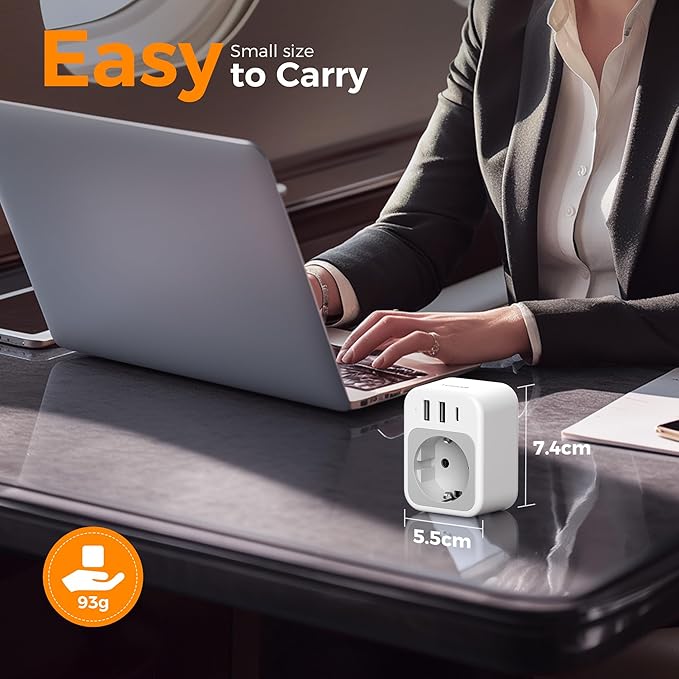 TESSAN EU to US Plug Adapter, European Travel Adaptor with 1 AC Outlet and 3 USB Ports(1 USB C), Most of Europe Germany France Korea Greece Type C/E/F Plugs to US Power Adapter