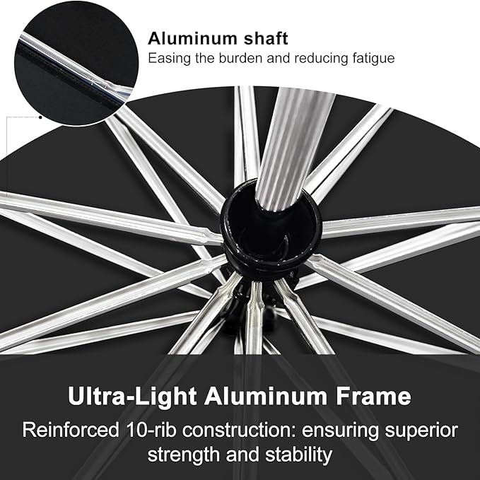 Satol Extra Large Golf Umbrella, 46/54/62 Inch Windproof 10 Ribs Vented Double Canopy Reflective Strips Automatic Open/Close Waterproof UV Protection Portable Compact Umbrella for Outdoor & Travel