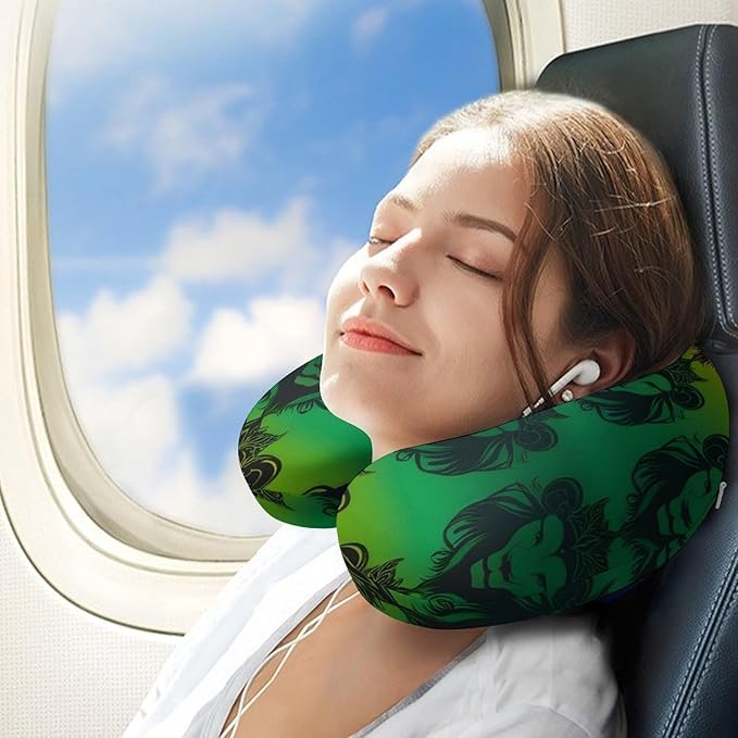 Unisex Travel Pillow U-Shaped Memory Foam Neck Support, Cool Rasta Lion Art U-Shape, Washable Airplane Car Nap Cushion