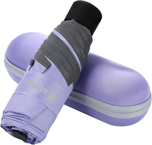 GAOYAING Mini Compact Travel Umbrella with Reflective Safety Stripes, Portable Folding Design with Case