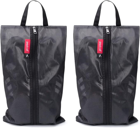 pack all Plus-Sized Shoe Bag for Travel, Water-Resistant Shoe Pouch for Gym, Odor-Resistant Soccer Cleats Bag for Sport (Black, 2-Pack)