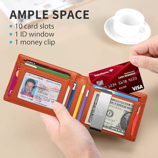 RUNBOX Mens Slim Wallet with Money Clip RFID Blocking Bifold Credit Card Holder for Men with Gift Box