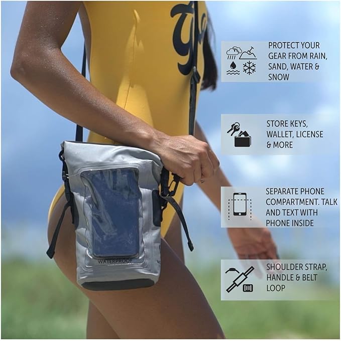 geckobrands Waterproof Phone Tote with 2L Dry Bag and Adjustable Strap – Protect Your Phone and Valuables While on The Go