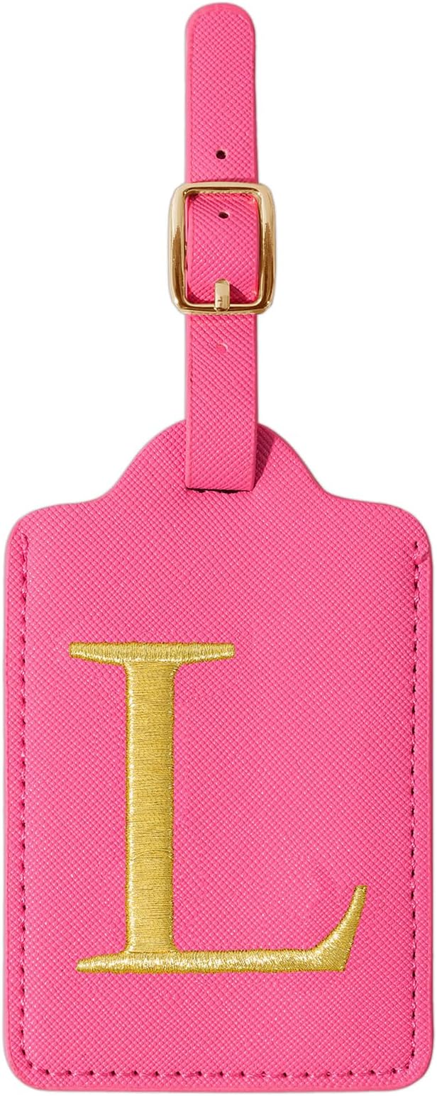 Personalized Initial Luggage Tag, Rose Red Leather, Cute Luggage Tags With Privacy Cover, Embroidered Custom Monogram, Gifts for Women, Kids