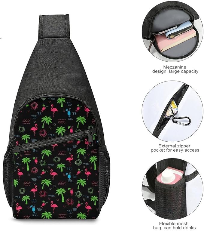 SWEET TANG Casual Sling Backpack for Men Chest Shoulder Crossbody Backpack, Unbalance Gym Funny Sack, Neon Flamingo Travel Bag Outdoor Hiking Daypack