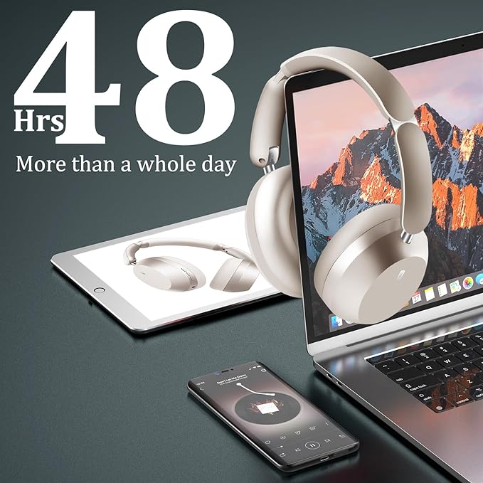 Wentronic Y04 Bluetooth Headphones Active Noise Cancelling Wireless Over Ear Headphones 48 Hours Playtime High Sound Quality Foldable Headphones with Soft Ear Cushion for Travel - Starlight