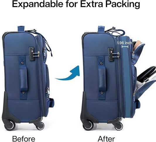 Hanke 3 Piece luggage Sets Softside Expandable luggage with Spinner Wheels TSA Lock,Travel Lightweight Luggage Sets,Blue
