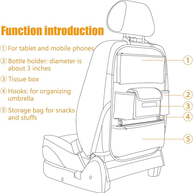 Car Seat Organizers Waterproof Backseat Protector with Storage Pocket Large Leather Kick Mats for Kids Pets Automobile SUV Truck (Beige, Large Pocket)