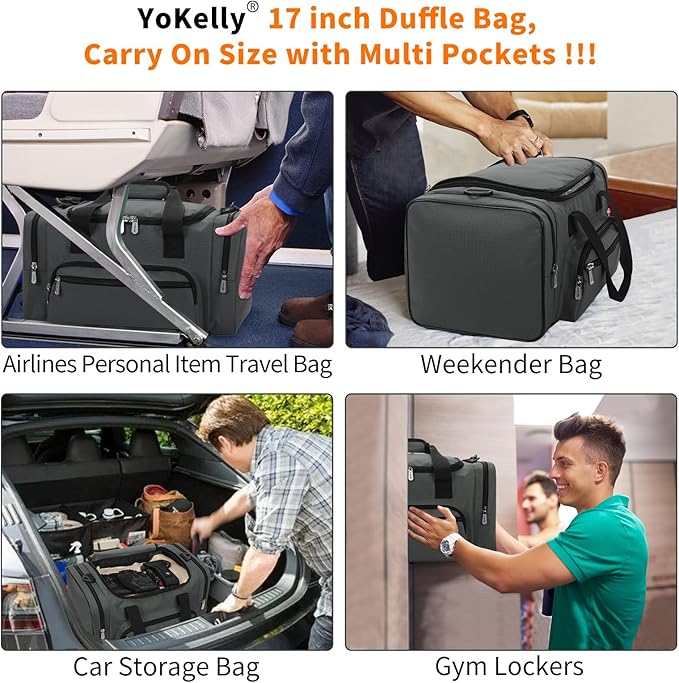Small Gym Duffle Bag - 17 inch Carry On Weekender Bag for Travel Sport (17x10x9 in) - Dark Grey