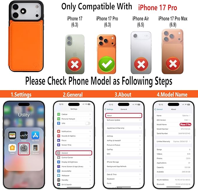 GUERNICA for iPhone 17 Pro (6.3") Case Wallet with Card Holder, RFID Blocking Leather Protection, Shockproof Women Men Phone Case for Apple 17 Pro, Orange