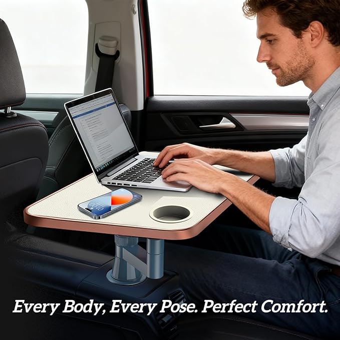 Car Tray& Car Desk for Laptop,Dual 360° Rotating,Anti Slip Leather Surface, Steering Wheel Tray,Car Accessories- Compatible with Tesila Model Y/3/S,Forrd F150/Explorer/Maverick/Most Vehicles (White)