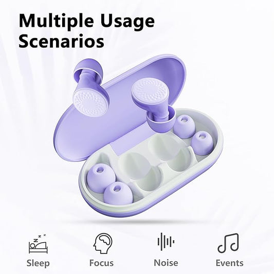 Ear Plugs for Sleeping Noise Cancelling, 45dB for Noise Reduction, Noise-Reducing Earplugs for Sleeping, Concerts, Shooting, Silicone Hearing Protection Earbuds with 8 Eartips (Purple, One Size)