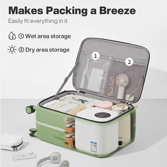 mixi 24 Inch Checked Luggage PC Hard Shell Suitcase Top Opening Aluminum Frame Travel Suitcases with Wheels, Avocado Green