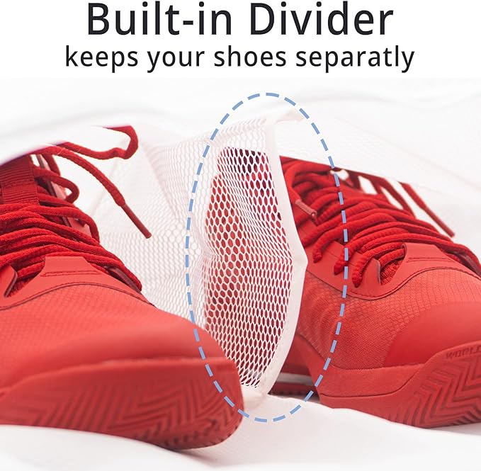 2Pcs Large Shoes Laundry Bags for Washing Machine, Fits Sneaker up to Size 14, Double Layer Mesh 16x14x3 inch Wash Bag with Built-in Divider