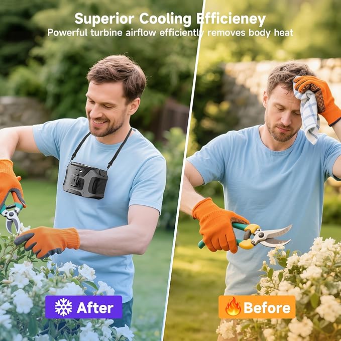 Portable Waist Fan with 5 Speeds, 20000mAh Battery Hands-Free Rechargeable Belt Fan, 16000RPM Strong Airflow, Dual-Sided Clip On Wearable Fans for Camping Travel Jobsite Farms Fishing