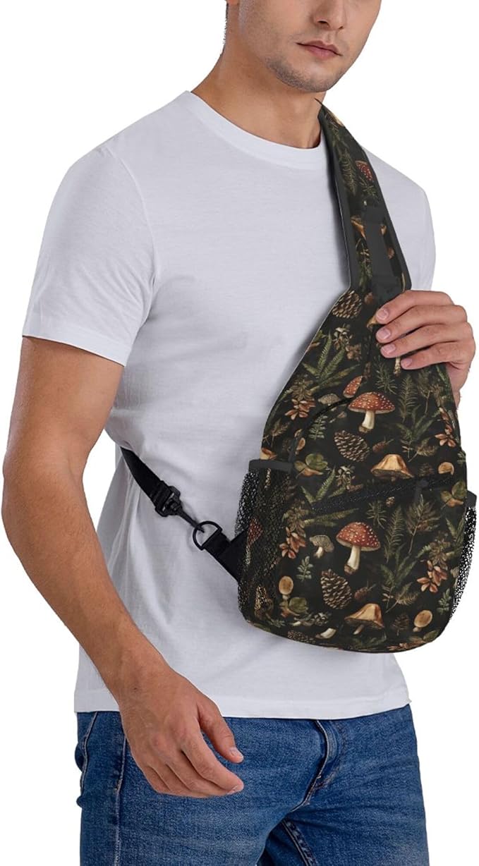 Botanical Mushroom Sling Backpack Crossbody Bag Casual Chest Bags Travel Hiking Daypack Shoulder Bag for Women Men