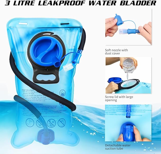 Hydration Backpack with 3L Water Bladder, Insulated Running Hydration Pack Hydropack, Lightweight Water Backpack for Hiking Cycling Camping Biking for Men Women