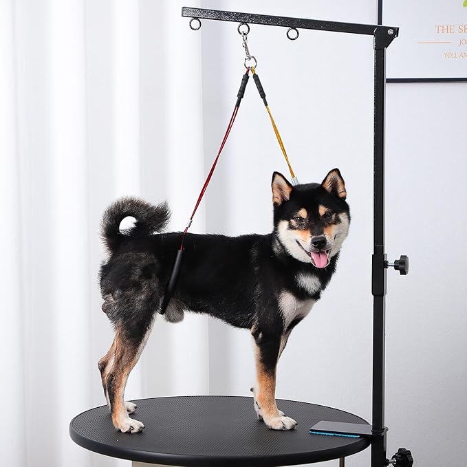 Phenfor Dog Grooming Table Arm with Hammock - Adjustable Height, Pet Grooming Hammock, No Sit Haunch Holders, Loop Noose Heavy-Duty Clamp (Black)