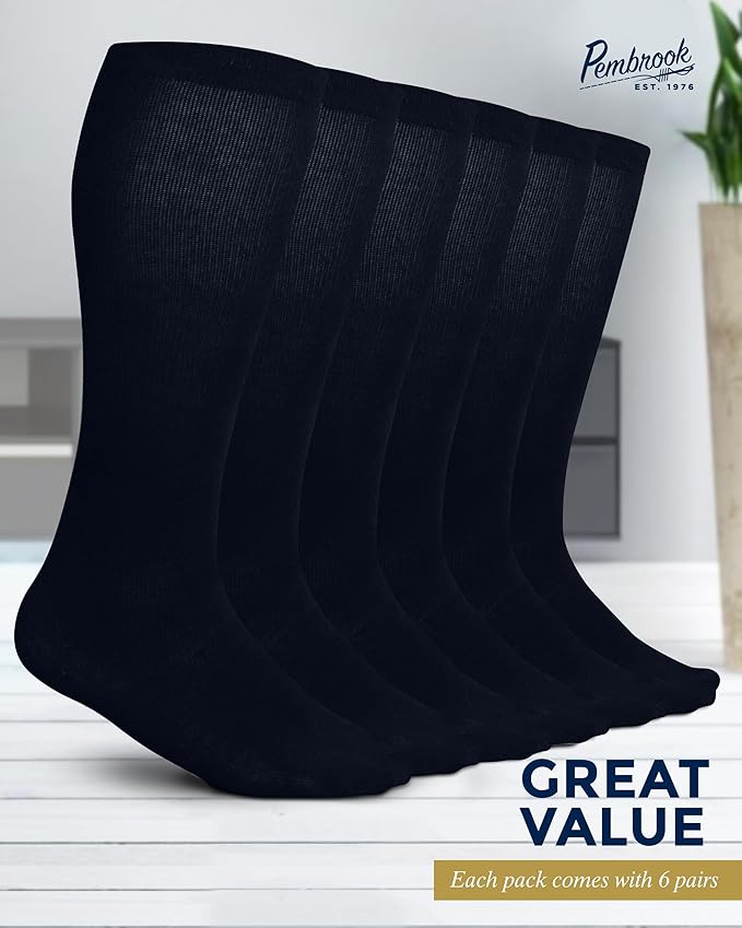 Pembrook Light Compression Socks for Men - 6 Pairs | 8-15 mmHg Graduated Compression Socks for Men 9-12 | Support Socks