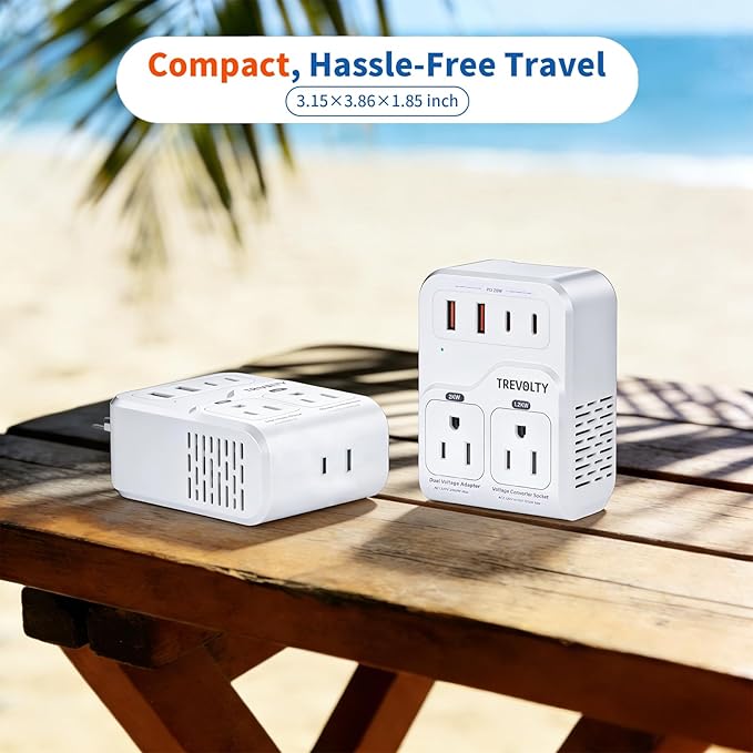 2000W Voltage Converter US to Europe for Hair Dryers, 7-in-1 220V to 110V Converter for European Travel with 3 AC/2 USBA/2 USBC Ports (PD20W), Universal Travel Adapter with Type A B C E/F G I Plugs