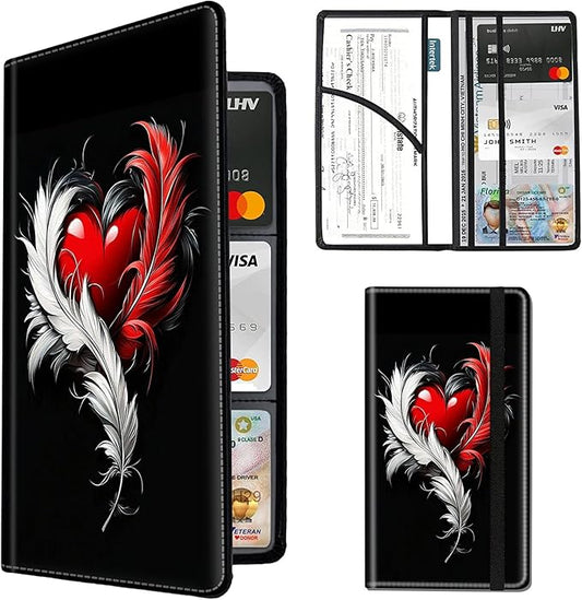 Car Registration and Insurance Holder,Leather Insurance License and Registration Card Holder for Car Glove Box, Auto Truck Document Holder Organizer for Men Women-Red Heart with Feather