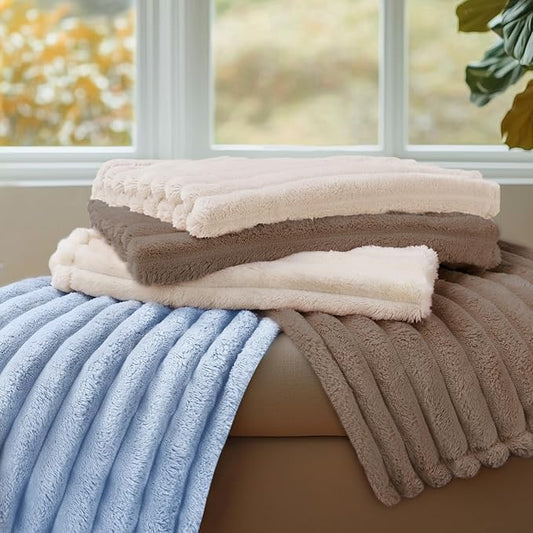 LINENLUX 1 Pack 3 Soft Dog Blanket Washable Warm Fleece Cat Blankets for Pet Puppy Fluffy Calming Flannel Brown/White/Blue Small