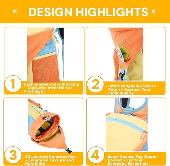 Packable Backpack, Lightweight Hiking Daypack for Men & Women, 18L Foldable Water-Resistant Small Backpack with Color Block Design for Outdoor Trekking Camping Travel