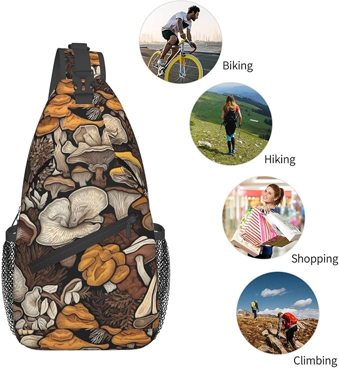 Botanical Mushroom Sling Backpack Crossbody Bag Casual Chest Bags Travel Hiking Daypack Shoulder Bag for Women Men