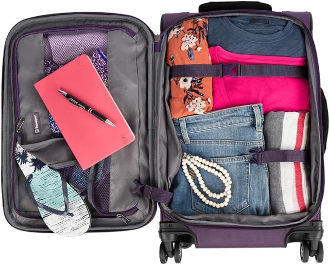 Travelpro Tourlite Softside 3-Piece Set, Expandable Luggage, 4 Spinner Wheels, Lightweight Suitcase, 21" Carry-On, 25" Checked Medium, 29 Check Large, Deep Purple