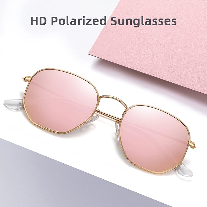 MEETSUN Polarized Hexagon Sunglasses for Women Men Polygon Square Sun Glasses UV400 Protection Metal Frame