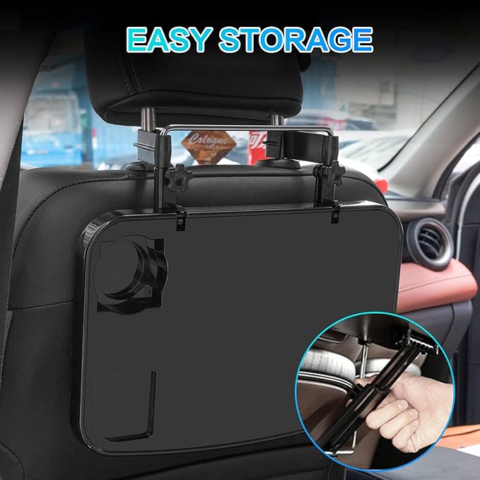 2 Pack Portable Foldable Car Seat Back Tray,Steering Wheel Tray for Eating, Drink, Laptop Stand Table (Black)