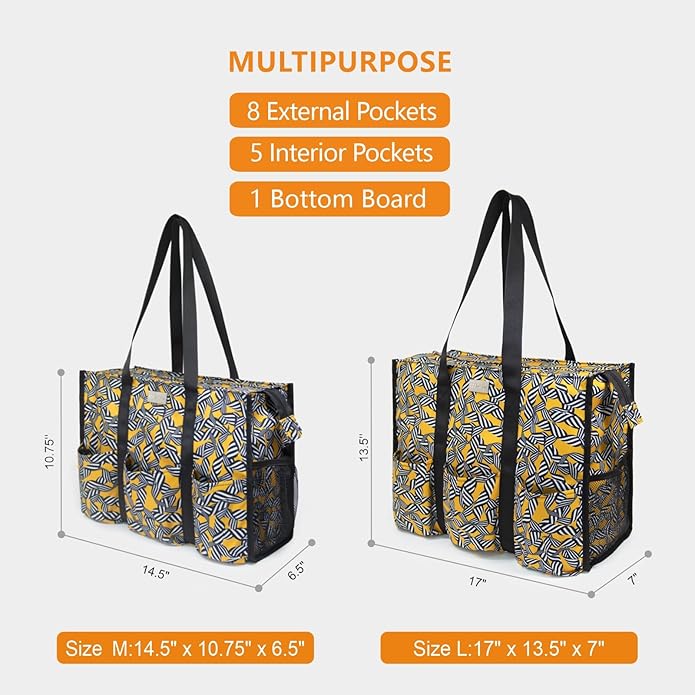 TOPDesign Utility Water Resistant Tote Bag with 13 Pockets, Top Zipper Closure & Thick Bottom Support, for Working Women