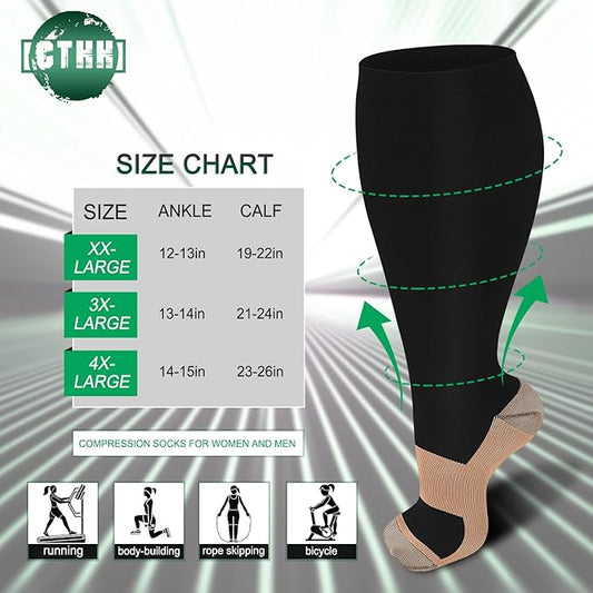 3 Pack Plus Size Compression Socks for Women & Men, Extra Wide Calf Knee High Stockings for Circulation Support