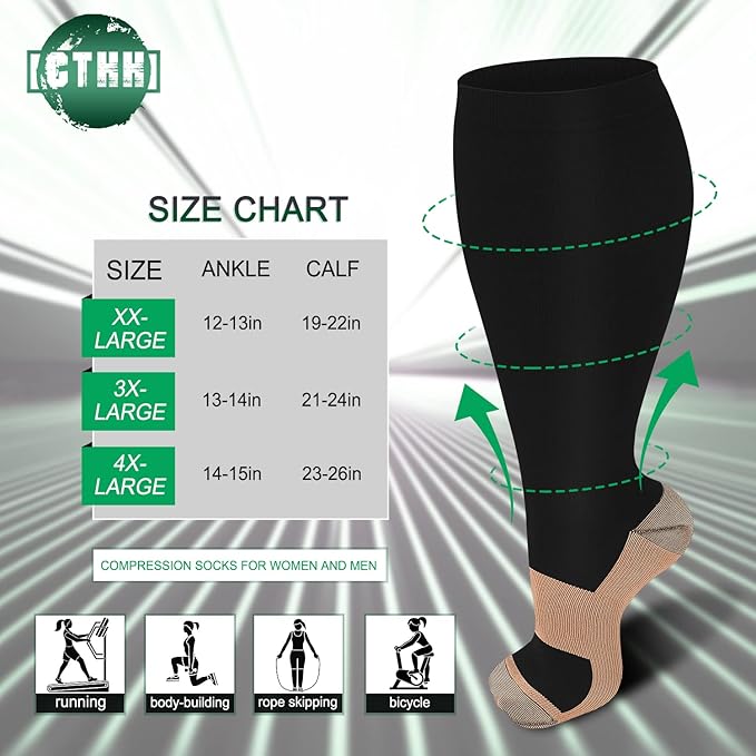 3 Pack Plus Size Compression Socks for Women & Men, Extra Wide Calf Knee High Stockings for Circulation Support