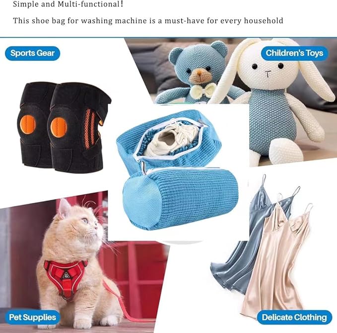 Shoe Washing Machine Bag, Shoe Laundry Bags for Washing Machine, 2 Pcs Snkear Shoe Washing Bag, Laundry Shoe Bag for Washer and Dryer, Reusable Shoe Washing Bags (Blue)