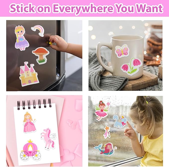 Jelly Sticker Books for Toddlers 2-4 Travel Essentials, Reusable Sticker Book + 8 Scenes + 2 Matching Games + 51 Large Princess Stickers for 1-3 Toddler Activities (Wonderland)