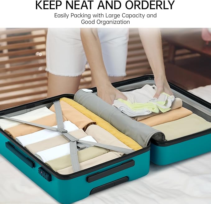 MILADA Luggage Sets With Spinner Wheels, Hard Shell Suitcases TSA Approved Travel Luggage, 3 Piece Luggage Set 20 Inch Carry On Luggage Medium Suitcase 28 Inch Large Suitcases,Caribbean Blue