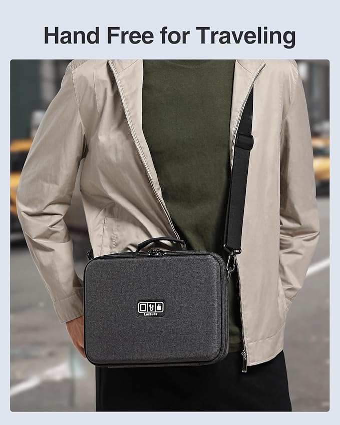 Luxtude Electronic Organizer Travel Case Large, Hard Case for Electronics, EVA Tech Organizers, Travel Cable Bag with Shoulder Strap, Charger Organizers Carrying Cases for iPad(Up to 11’’)