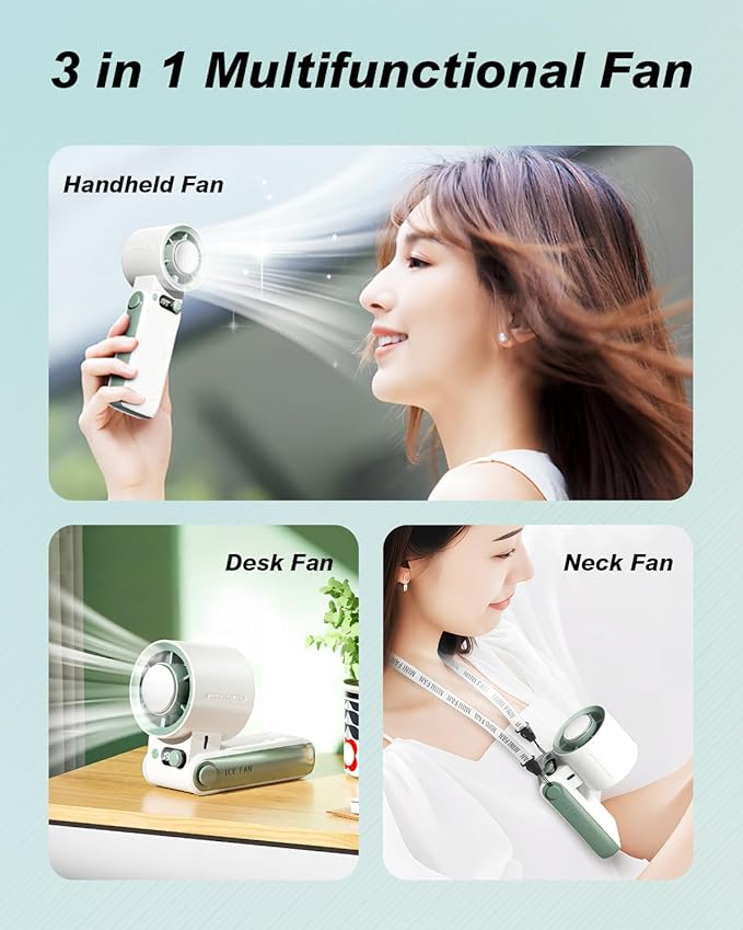 Portable Handheld Cooling Fan Rechargeable 10000mAh, Foldable Powerful Winds Mini Turbo Fans, 199 Speed, Digital Display for Travel Camping Outdoor