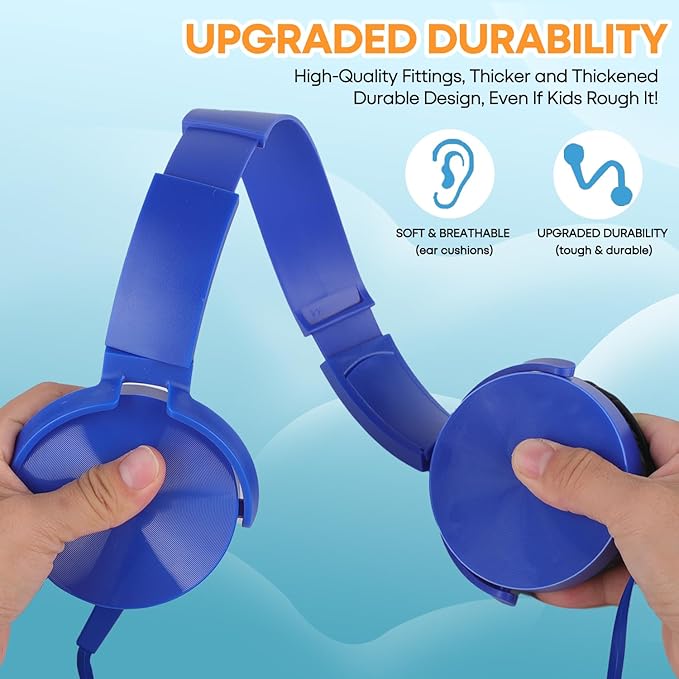 Kids Headphones Bulk 5 Pack for School Classroom K-12, Wholesale Class Set Durable Earphones for Students Children Toddler Teens Boys Girls and Adult (HY450, 5 Mixed)