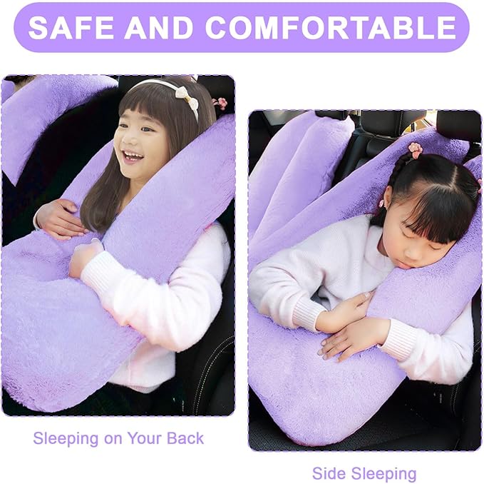 Travel Pillow, Travel Pillow for Kids, Sleeper Hold Pillow Travel, Removable U-Shaped Pillow for Adults and Children to Support Head and Body in The Back Seat of Long Car Trips (Lightpurple)